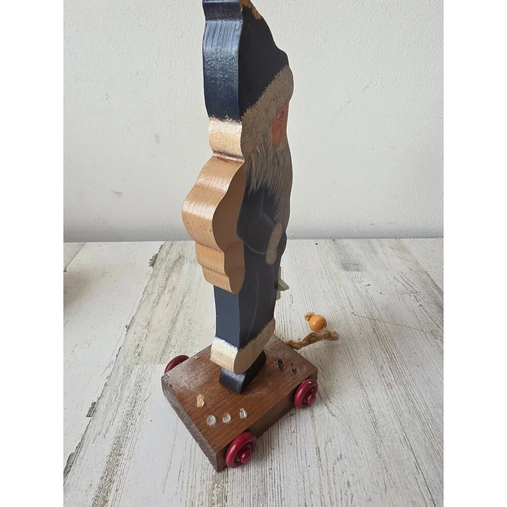 Vintage curtis Santa pull toy wooden star‎ figurine statue Xmas decor